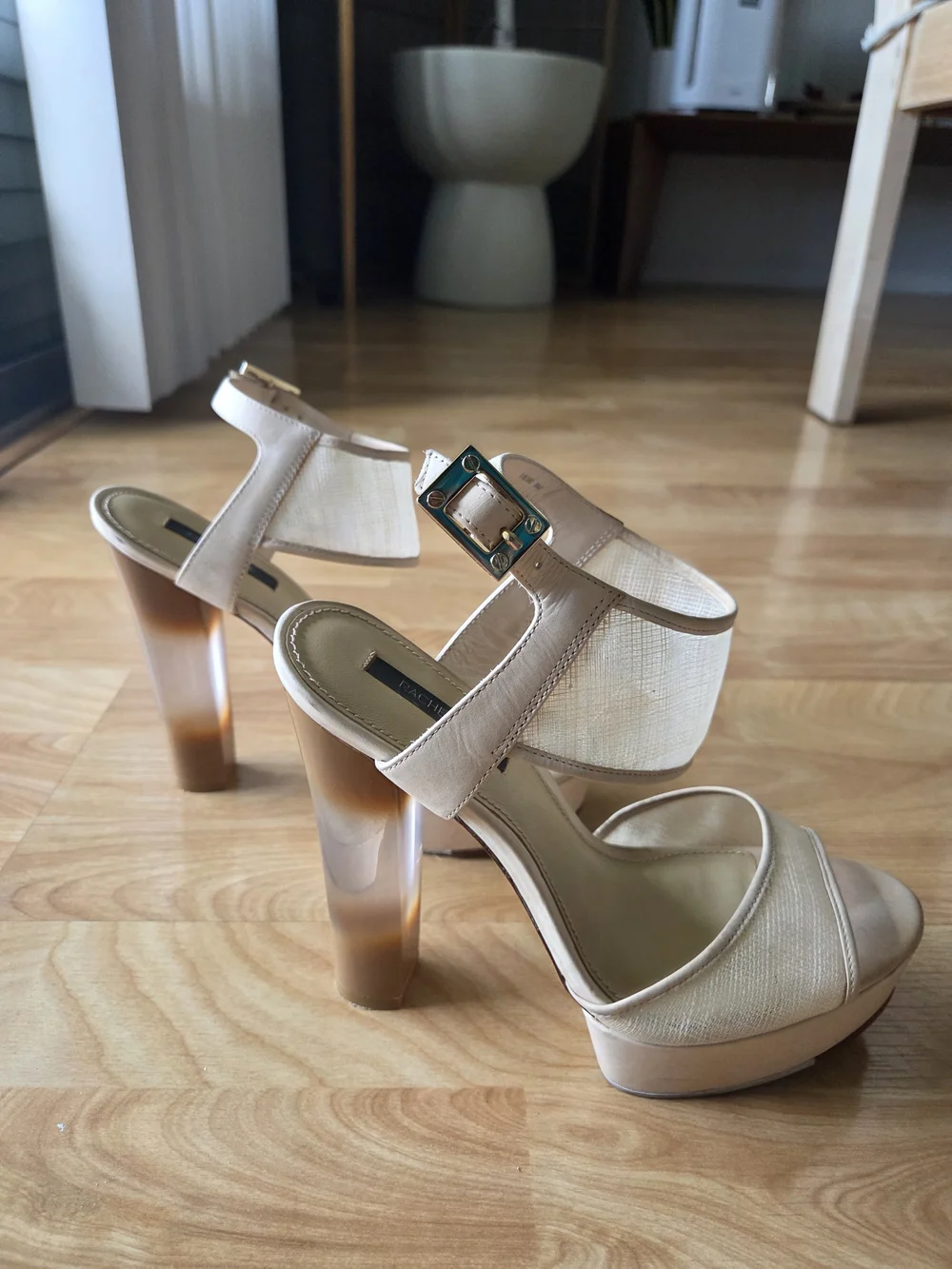 Rachel Zoe Cream-Beige Platform Ankle Strap Sandals